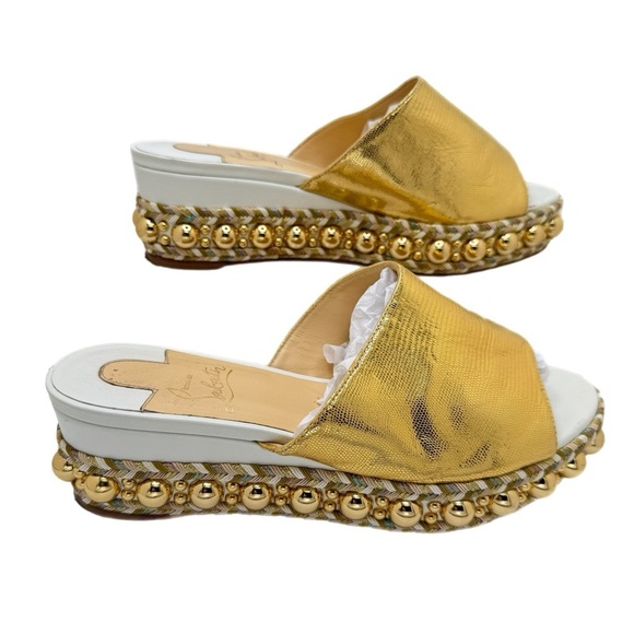 Christian Louboutin Janibasse Laminato Gold Lizard Embossed Mules Size 38 - Picture 4 of 8